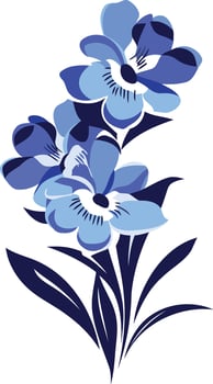 Blue Floral Illustration with Dark Blue Stems vector