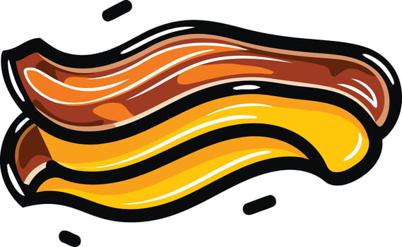 A cartoon illustration of a stack of crispy bacon, perfect for branding, packaging, or social media content related to breakfast, food, or grilling vector