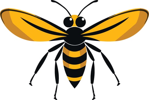 Simple and cute cartoon bee illustration with yellow wings and black and yellow stripes vector