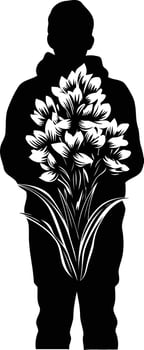 Silhouette of a person holding a bouquet of flowers vector
