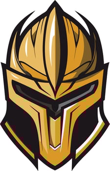 A fierce and powerful gold knight helmet logo, perfect for gaming teams, sports teams, and branding that wants to convey strength and dominance vector