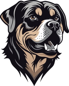A fierce and powerful rottweiler head illustration, perfect for branding, t shirt designs, and social media graphics vector
