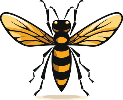A bold, cartoon style illustration of a yellow and black wasp vector