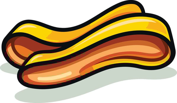 Cartoon illustration of a single strip of bacon with a golden glow vector