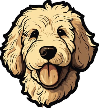 A cute cartoon illustration of a happy golden doodle with a big smile and a wagging tail vector
