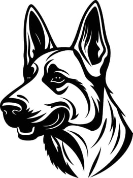 Black and white illustration of a german shepherd dog head vector