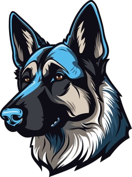 Cool, stylized illustration of a german shepherd's head with bold lines and a blue accent vector