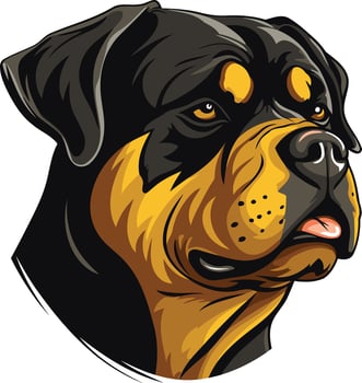 A close up illustration of a rottweiler's face, showcasing its powerful and intense gaze vector