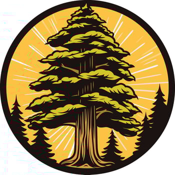 A majestic redwood tree stands tall against a golden sunset, symbolizing strength and resilience vector