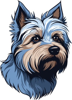 A charming illustration of a yorkshire terrier with a blue and brown color scheme, perfect for pet related designs and projects vector