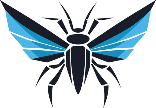 Abstract insect logo design with blue and black colors, perfect for a tech company, gaming, or sports team vector
