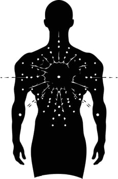 Silhouette of a person with a burst of energy emanating from their chest vector
