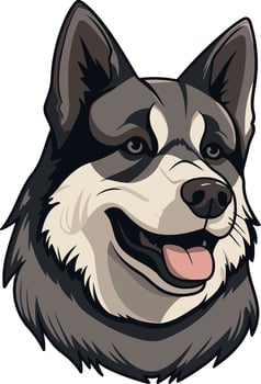 A friendly cartoon husky with big, expressive eyes and a playful smile, perfect for logos, branding, and pet related designs vector