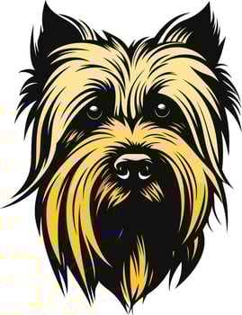 A detailed illustration of a yorkshire terrier's head, featuring a playful and expressive face vector