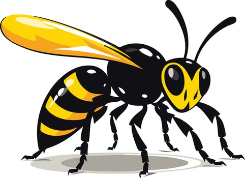 Cartoon illustration of a cute, friendly yellow and black striped bee vector