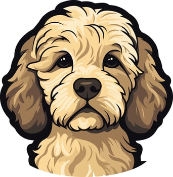 Adorable cartoon illustration of a fluffy, cream colored dog with big, expressive eyes, perfect for pet related designs, social media, and branding vector
