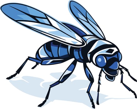 A bold and striking illustration of a blue and white wasp, rendered in a cartoon style vector