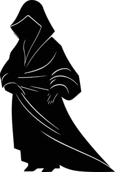 A dramatic silhouette of a cloaked figure, shrouded in mystery vector