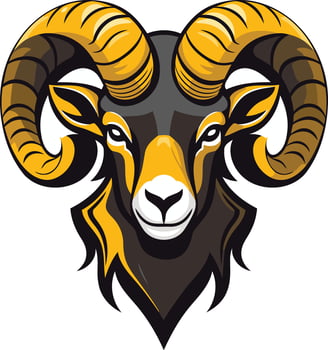 Bold and powerful ram head mascot logo with black and gold color scheme vector