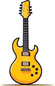 A vibrant, cartoon style illustration of a yellow electric guitar vector