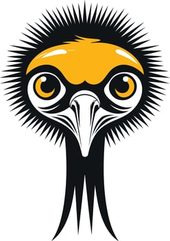 An ostrich head with yellow eyes and black feathers vector