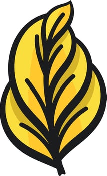 A simple, cartoon style yellow leaf with black outlines vector