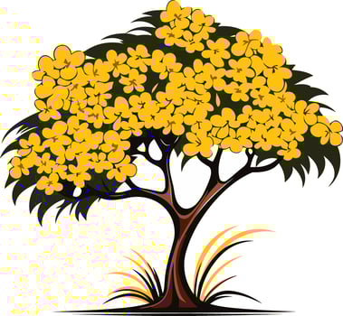 A beautiful illustration of a tree with yellow flowers and green foliage, perfect for nature themed designs, spring decorations, and eco friendly branding vector