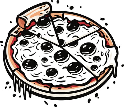 A delicious hand drawn cartoon illustration of a pepperoni pizza, perfect for your food blog, recipe website, or restaurant menu vector