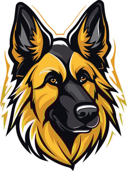 A fierce and proud german shepherd head, with a striking black and gold color scheme, perfect for logos, branding, and merchandise vector