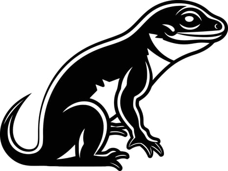 Black and white illustration of a gecko sitting on its haunches vector