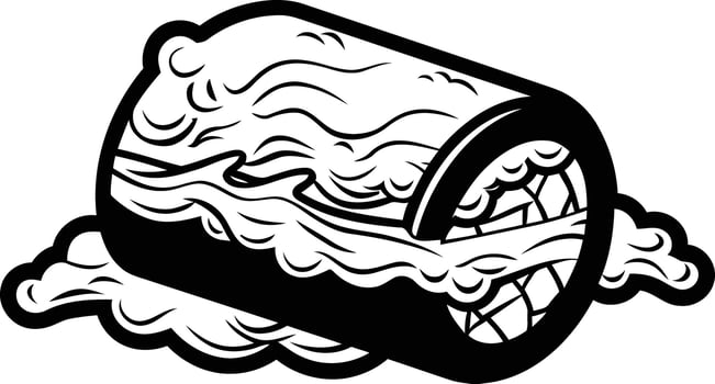 A vintage style illustration of a log rolling down a stream vector