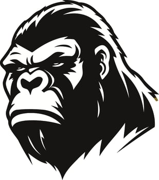 A powerful and fierce gorilla head illustration in black and white, perfect for branding, logos, and designs that need a strong, masculine vibe vector