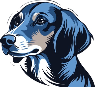 A stylized illustration of a dog's head in shades of blue vector