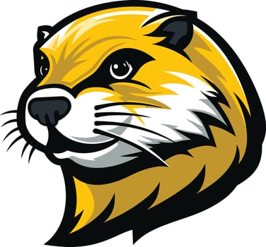 A bold and energetic cartoon illustration of a yellow and black otter s head, perfect for sports teams, mascots, and branding vector