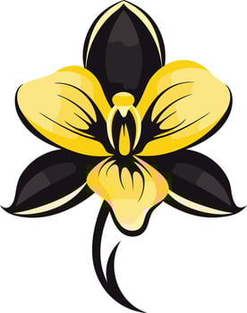 A vibrant, stylized yellow orchid with black accents, perfect for logos, branding, and designs vector