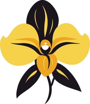 A stylized yellow and black orchid flower with a bold, graphic design vector