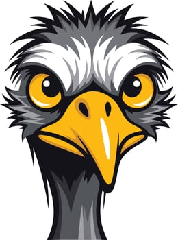 An emu head with yellow eyes and big beak vector