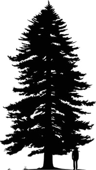 A simple yet powerful silhouette of a tall pine tree with a lone figure standing in front vector