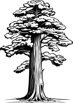 Black and white illustration of a majestic tree, perfect for nature themed designs, branding, or educational materials vector