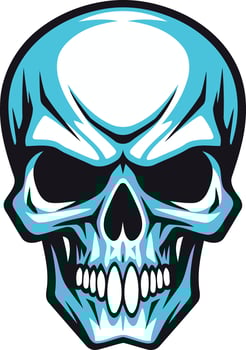 A cool and edgy illustration of a blue skull with sharp teeth, perfect for tattoos, t shirts, or branding vector