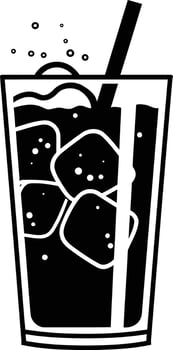 Simple black and white illustration of a glass of iced beverage with a straw vector