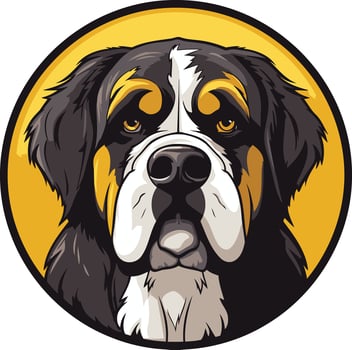 A friendly bernese mountain dog with bright eyes and a goofy smile, perfect for pet related branding, dog lover merchandise, or playful logo design vector