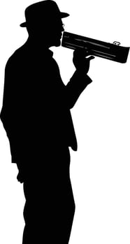 A bold silhouette of a man in a hat, holding a megaphone, ready to make his voice heard vector