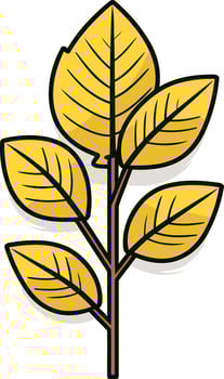 Cute cartoon illustration of a simple twig with five yellow leaves vector
