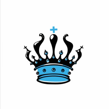 A stylized, black and blue crown with a cross on top vector
