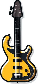 Cartoon illustration of a yellow bass guitar with a black outline vector
