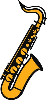 Simple, bold illustration of a yellow saxophone vector