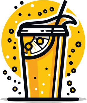 A vibrant, cartoon-style illustration of a refreshing glass of lemonade with a straw and a lemon slice, perfect for branding, social media, or advertising vector