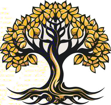 A stylized, bold tree with intricate branches and roots vector