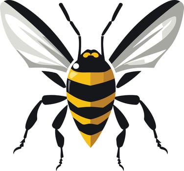 A black and yellow bee with wings spread vector